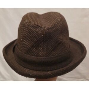 Vintage Stevens Reg Brown Fedora Hat Textured Stitching Patterned Lining Size 7